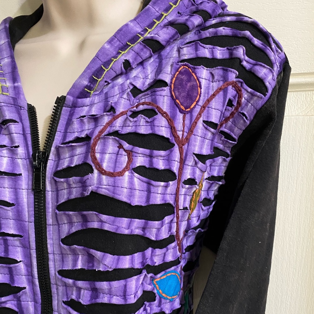 Rising International 100% Cotton Razor Hoodie. Purple tie dye front and full zip - Picture 2 of 9
